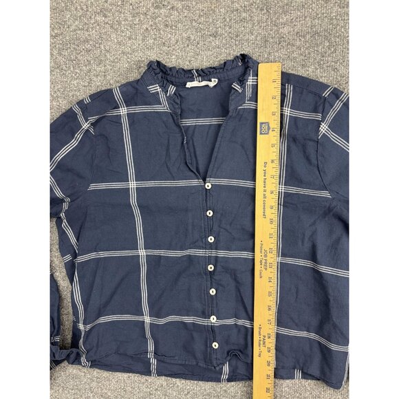 Carve Designs Shirt Womens Large Navy Windowpane Plaid Collar Long Sleeve Top - Picture 4 of 6